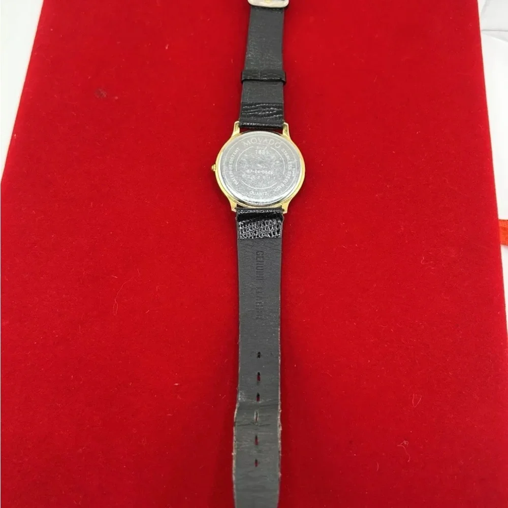 Movado Museum Classic Black Gold Tone Quartz Ladies Watch New Battery #152